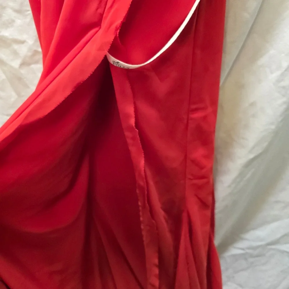 NWT OH POLLY Scarlet Red Ruffle High Slit Corset Maxi Dress‎ US 4